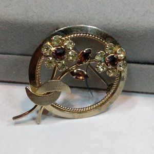 Vtg Star Art 1/20 12K Gold Filled Swirl Green Rhinestone Brooch Pendant 1922-40?